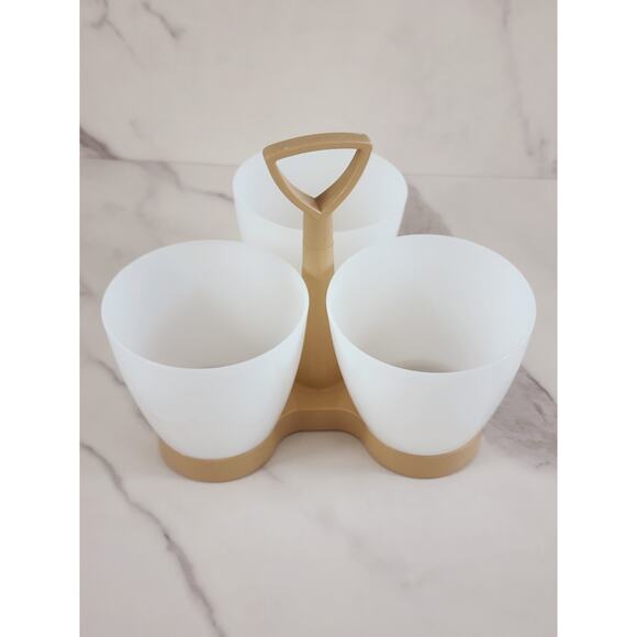 Tupperware Condiment Snack Caddy #757-3 Almond Base 6 3/4" Made in USA Vintage - Picture 2 of 14